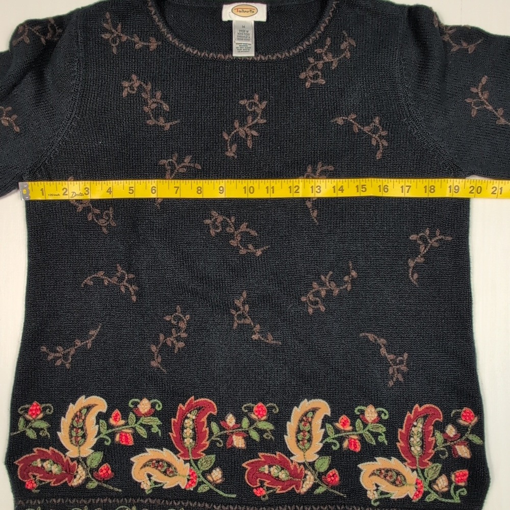 Talbots Womens Sweater M Black Paisley Floral Embroidery Long Sleeve Crew Neck - Picture 5 of 11